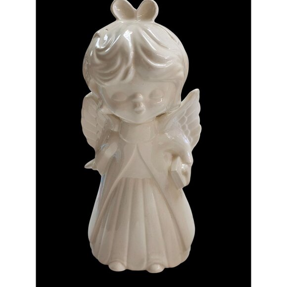Vintage White Ceramic Kissing Angel Figurines With Wings - Picture 4 of 11